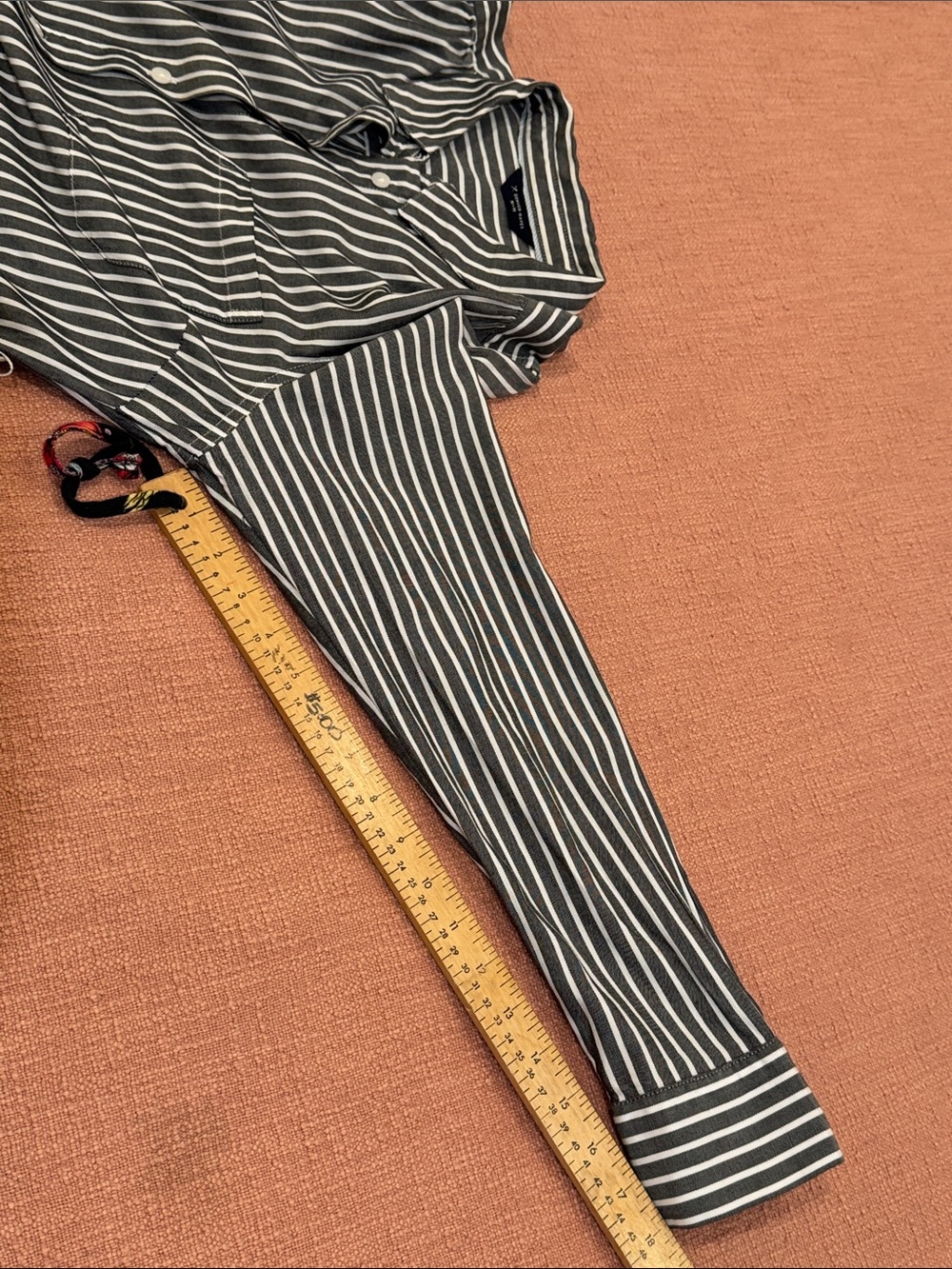 Black White Striped Shirt Dress - midi with fabric belt - Picture 10 of 16